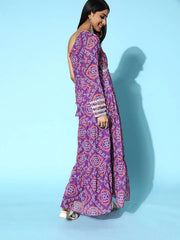 Women Purple Bandhani Printed One Shoulder Maxi Dress - Inddus.com