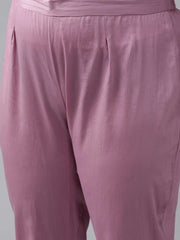 Women Purple Embroidered Chanderi Cotton Kurta with Trousers & Organza Dupatta - Inddus.com