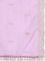 Women Purple Embroidered Chanderi Cotton Kurta with Trousers & Organza Dupatta - Inddus.com