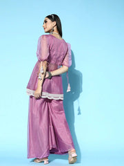 Women Purple Embroidered Yoke Design Kurti With Sharara - Inddus.com