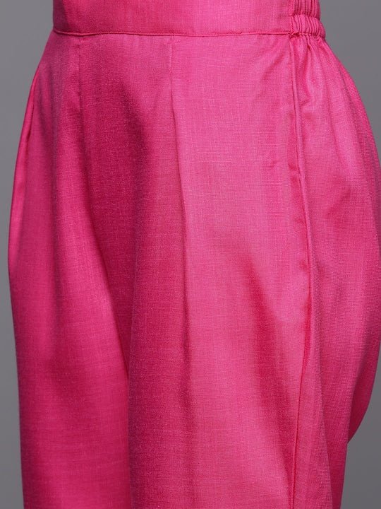 Women Purple Ethnic Motifs Embroidered Pleated Thread Work Kurta with Trousers - Inddus.com