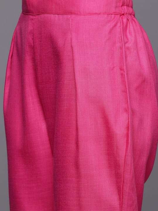 Women Purple Ethnic Motifs Embroidered Pleated Thread Work Kurta with Trousers - Inddus.com