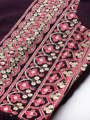 Women Purple Ethnic Motifs Embroidered Pleated Thread Work Kurta with Trousers - Inddus.com