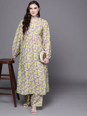 Women Purple Floral Printed Kurta with Trousers - Inddus.com