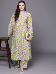 Women Purple Floral Printed Kurta with Trousers - Inddus.com