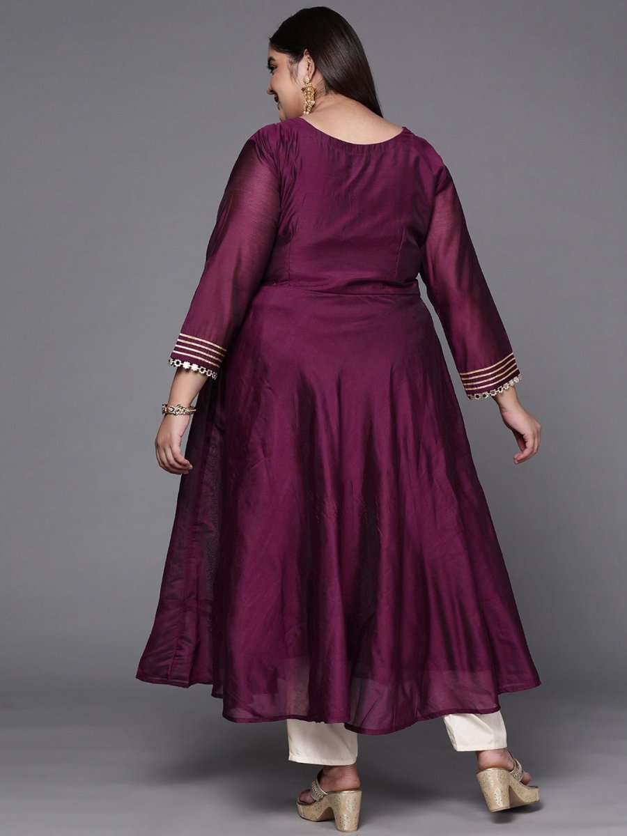 Women Purple Mirror Work Tie-Up Detail A-Line Kurta - Inddus.com