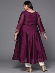 Women Purple Mirror Work Tie-Up Detail A-Line Kurta - Inddus.com