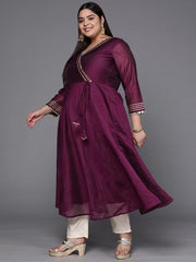 Women Purple Mirror Work Tie-Up Detail A-Line Kurta - Inddus.com