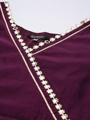 Women Purple Mirror Work Tie-Up Detail A-Line Kurta - Inddus.com