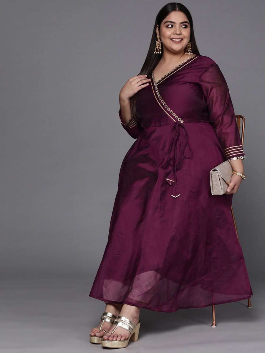 Women Purple Mirror Work Tie-Up Detail A-Line Kurta - Inddus.com