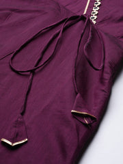 Women Purple Mirror Work Tie-Up Detail A-Line Kurta - Inddus.com