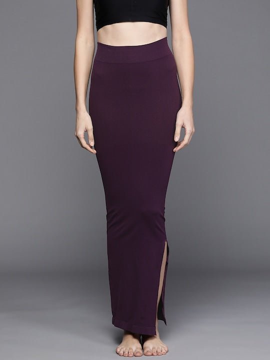 Women Purple Solid High Compressed Seamless Instant Slimming Saree Shapewear - Inddus.com
