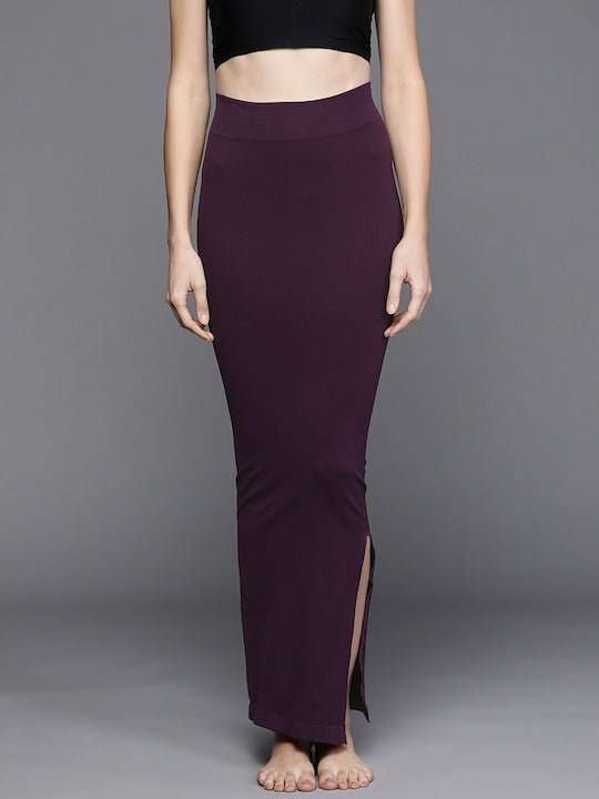 Women Purple Solid High Compressed Seamless Instant Slimming Saree Shapewear - Inddus.com