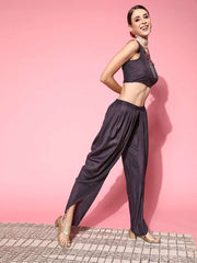 Women Purple Solid Top With Dhoti Pants - Inddus.com