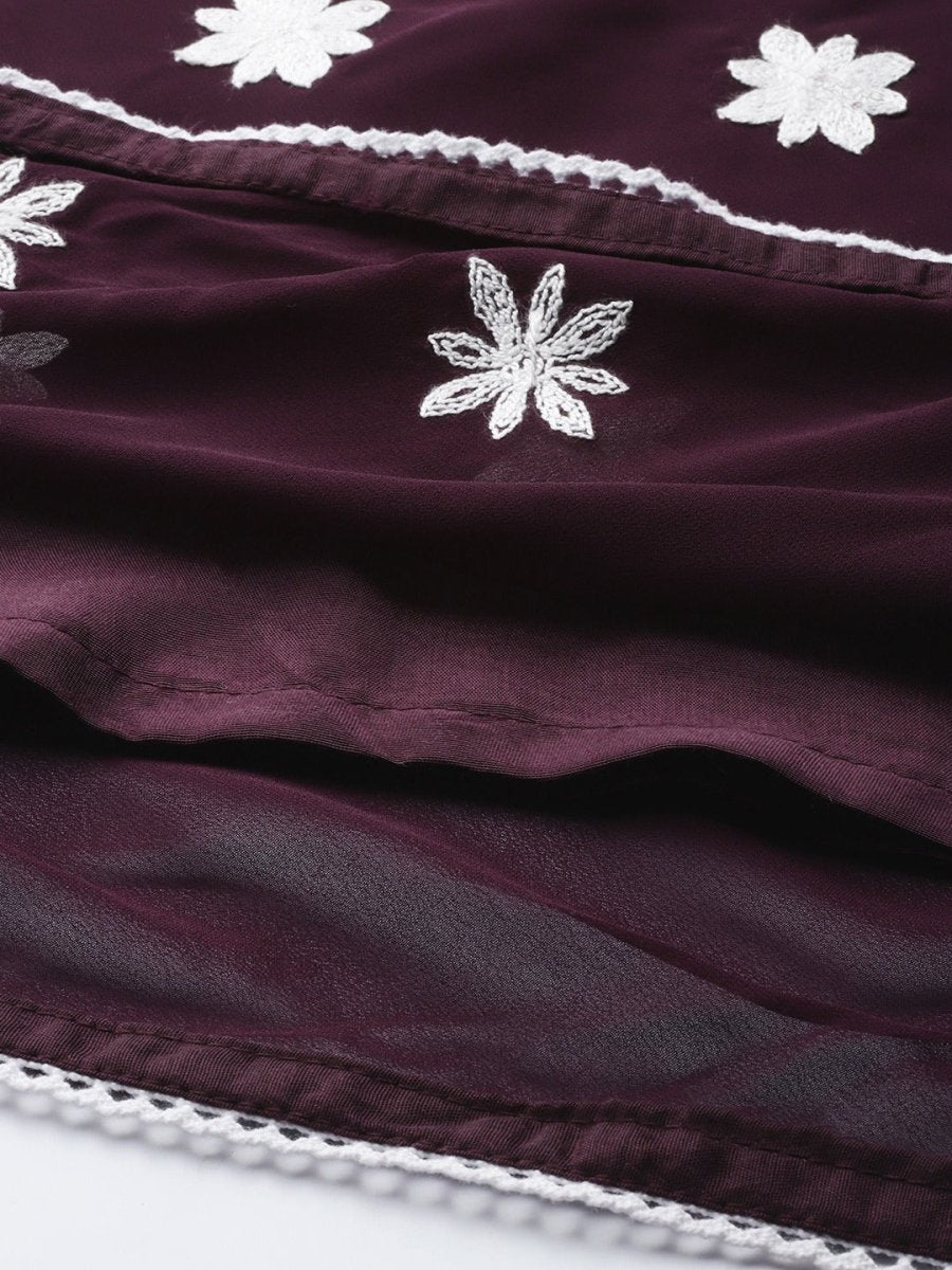 Women Purple & White Floral Embroidered Thread Work Georgette Anarkali Kurta - Inddus.com