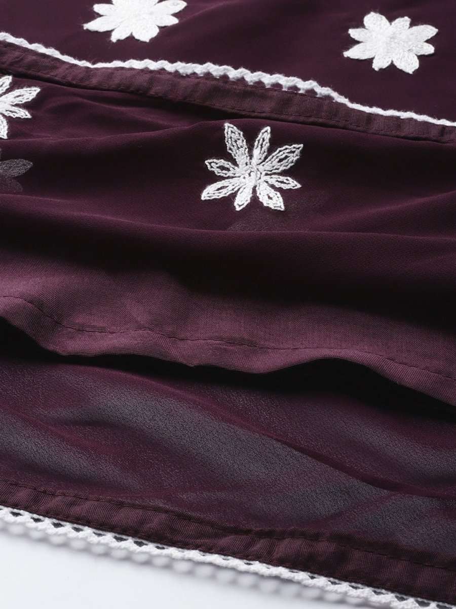Women Purple & White Floral Embroidered Thread Work Georgette Anarkali Kurta - Inddus.com