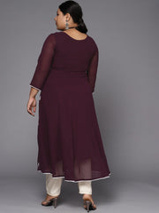 Women Purple & White Floral Embroidered Thread Work Georgette Anarkali Kurta - Inddus.com