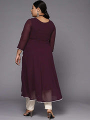 Women Purple & White Floral Embroidered Thread Work Georgette Anarkali Kurta - Inddus.com