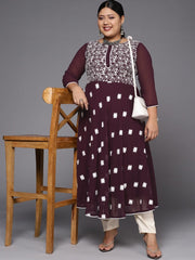 Women Purple & White Floral Embroidered Thread Work Georgette Anarkali Kurta - Inddus.com