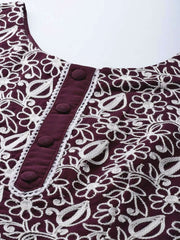 Women Purple & White Floral Embroidered Thread Work Georgette Anarkali Kurta - Inddus.com