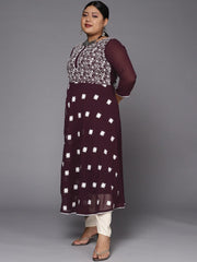 Women Purple & White Floral Embroidered Thread Work Georgette Anarkali Kurta - Inddus.com