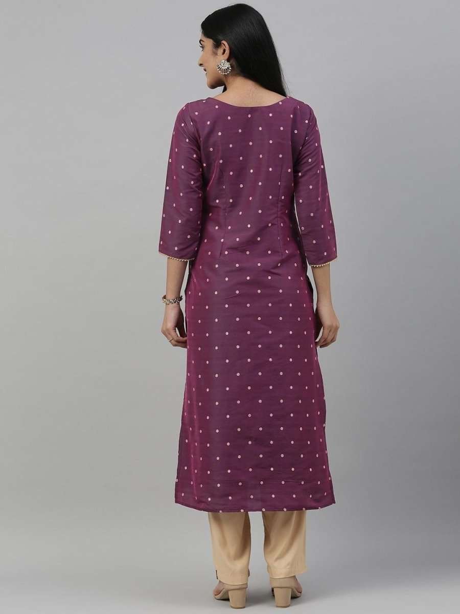 Women Purple Woven Design Straight Kurta - Inddus.com