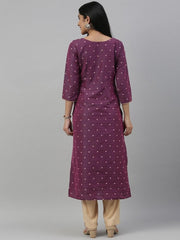 Women Purple Woven Design Straight Kurta - Inddus.com