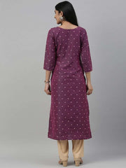 Women Purple Woven Design Straight Kurta - Inddus.com