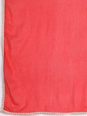 Women Red Bandhani Printed Pleated Thread Work Kurta with Trousers & With Dupatta - Inddus.com