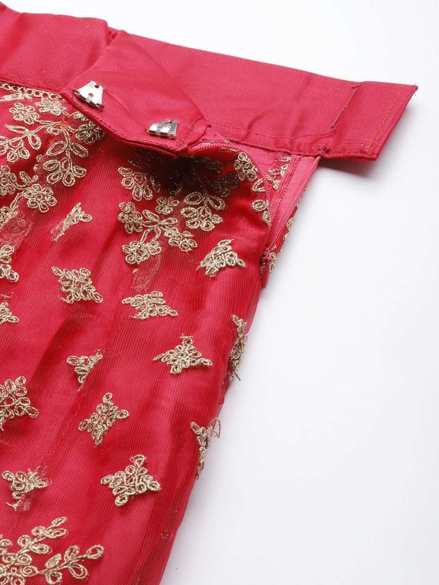 Women Red Embroidered Semi-Stitched Lehenga & Unstitched Blouse With Dupatta - Inddus.com