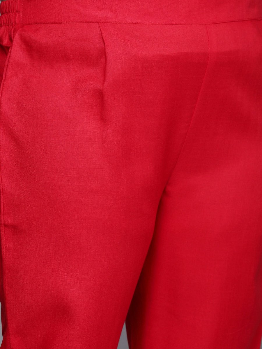 Women Red Embroidered Sequinned Kurta with Trousers & With Dupatta - Inddus.com