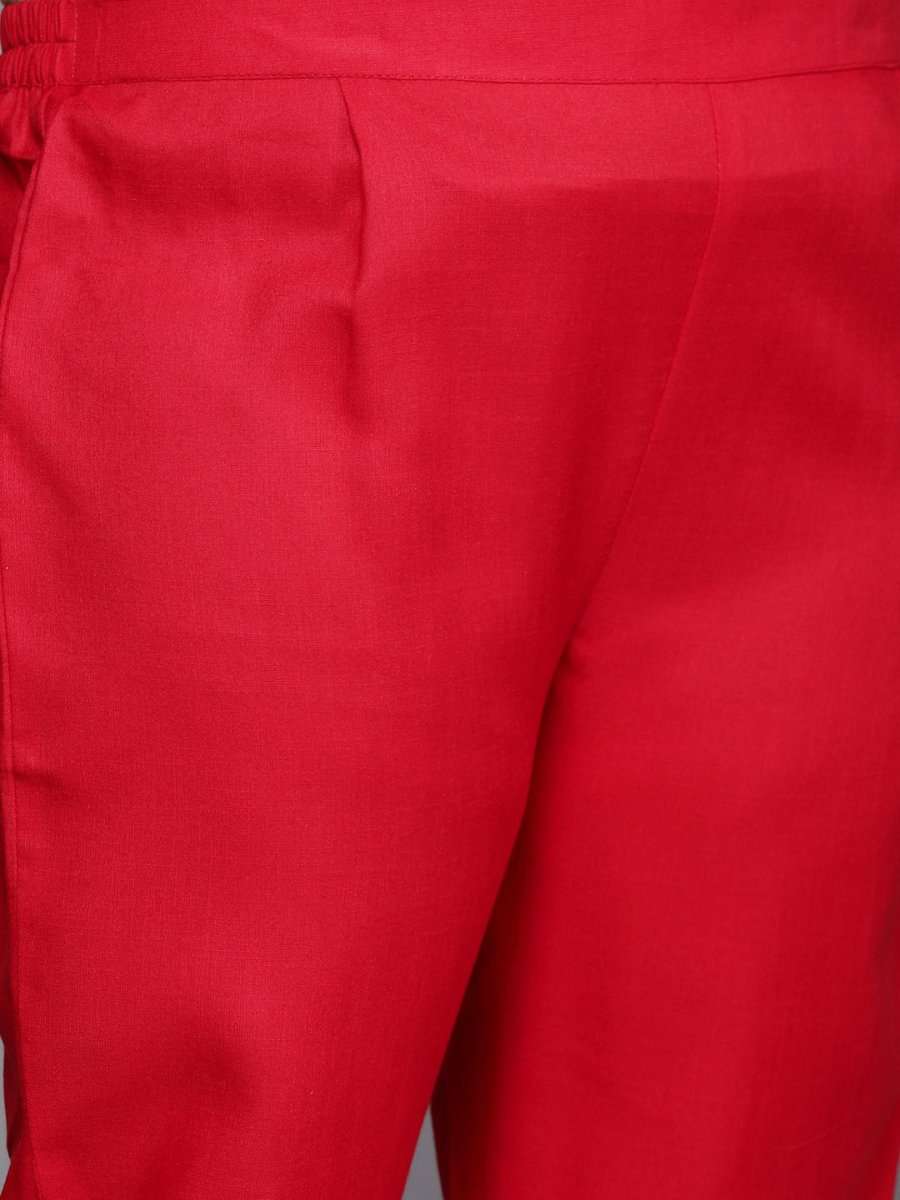 Women Red Embroidered Sequinned Kurta with Trousers & With Dupatta - Inddus.com