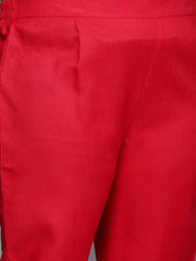 Women Red Embroidered Sequinned Kurta with Trousers & With Dupatta - Inddus.com