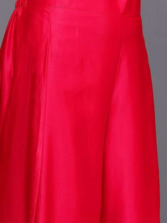 Women Red Floral Embroidered Sequinned Kurta with Sharara & With Dupatta - Inddus.com