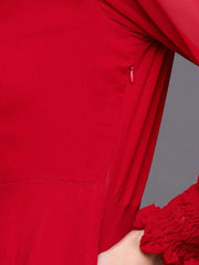 Women Red & Gold-Toned Embroidered Georgette Anarkali Kurta - Inddus.com