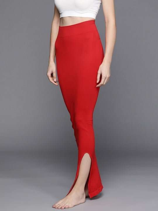 Women Red Solid High Compressed Seamless Instant Slimming Saree Shapewear - Inddus.com