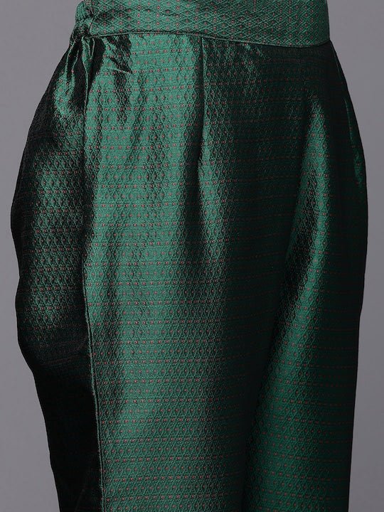 Women Red Yoke Design Gotta Patti Chanderi Cotton Kurta with Trousers & With Dupatta - Inddus.com