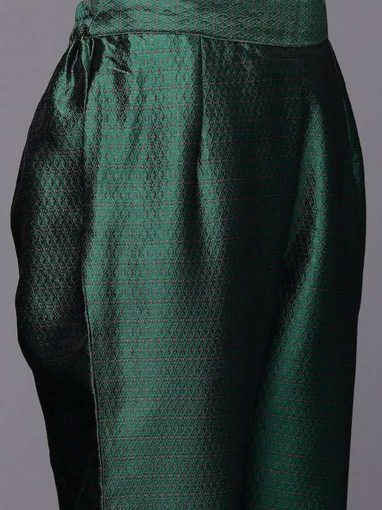 Women Red Yoke Design Gotta Patti Chanderi Cotton Kurta with Trousers & With Dupatta - Inddus.com