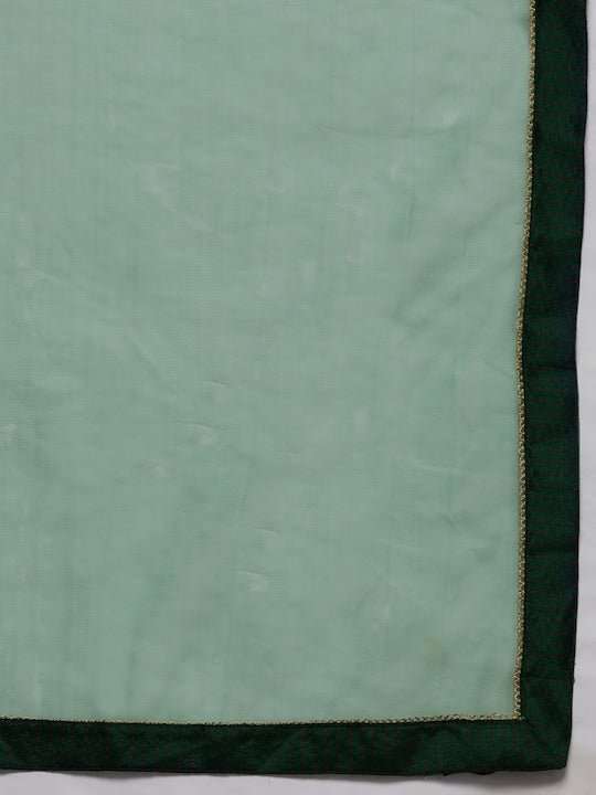 Women Red Yoke Design Gotta Patti Chanderi Cotton Kurta with Trousers & With Dupatta - Inddus.com