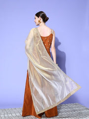 Women Rust Ethnic Motifs Embroidered Regular Kurta with Palazzos & With Dupatta - Inddus.com