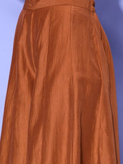 Women Rust Ethnic Motifs Embroidered Regular Kurta with Palazzos & With Dupatta - Inddus.com