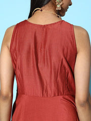 Women Rust Solid Swirling Volume Dress - Inddus.com