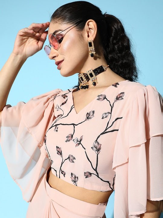 Women Self Design Top With Skirt - Inddus.com