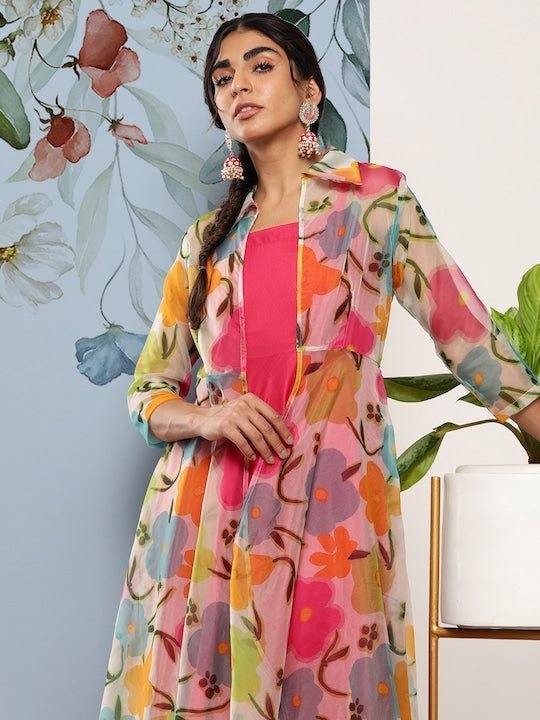 Women Solid A-Line Kurta With Trousers & With Jacket - Inddus.com