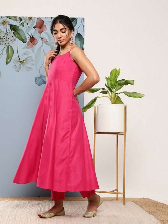 Women Solid A-Line Kurta With Trousers & With Jacket - Inddus.com