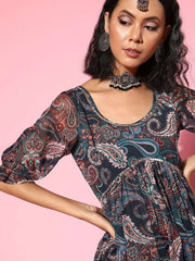 Women Solid Poly-Chiffon Ethereal Embroidery Kurta Set - Inddus.com