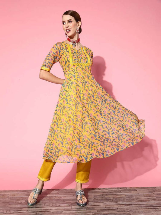 Women Solid Poly-Chiffon Ethereal Embroidery Kurta Set - Inddus.com