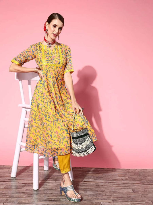 Women Solid Poly-Chiffon Ethereal Embroidery Kurta Set - Inddus.com