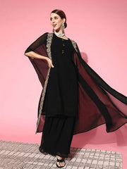 Women Solid Poly-Georgette Ethereal Embroidery Kurta Set - Inddus.com