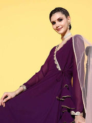 Women Solid Poly-Georgette New Neckline Kurta Set - Inddus.com
